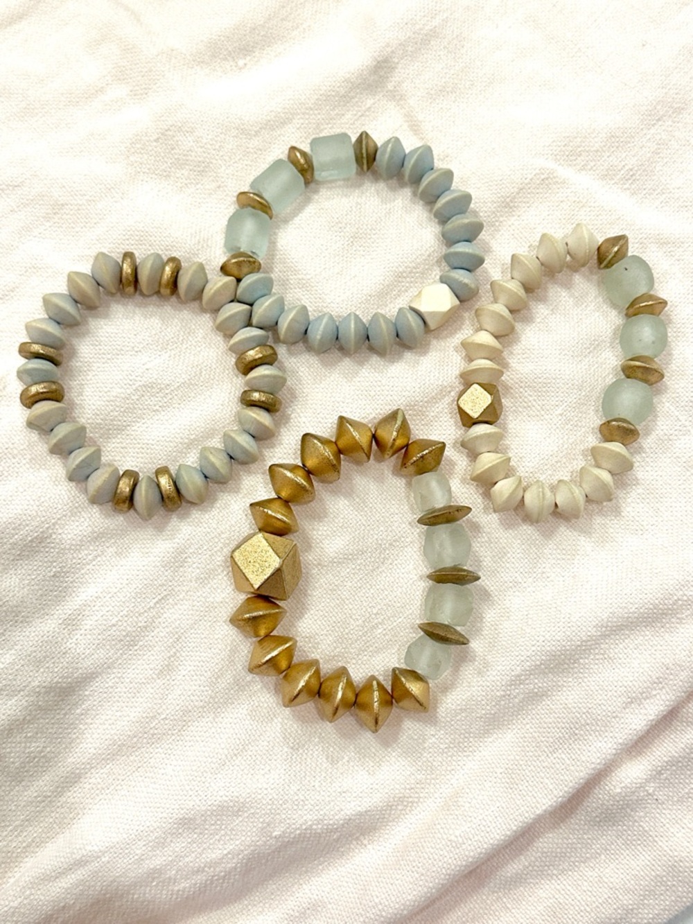 Gold and Frosted Bead Stretch Bracelet Set - Women Jewelry